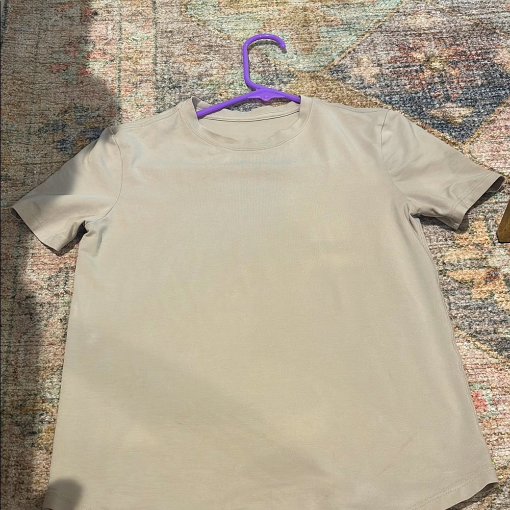 Cream Short Sleeve Tee Casual Cotton Blend
